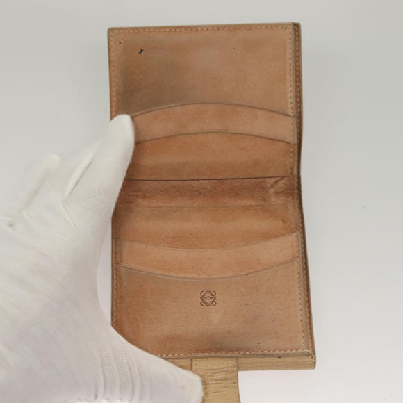 LOEWE Wallet Leather 2Set Beige Navy gold Auth bs28180