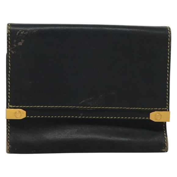 LOEWE Wallet Leather 2Set Beige Navy gold Auth bs28180