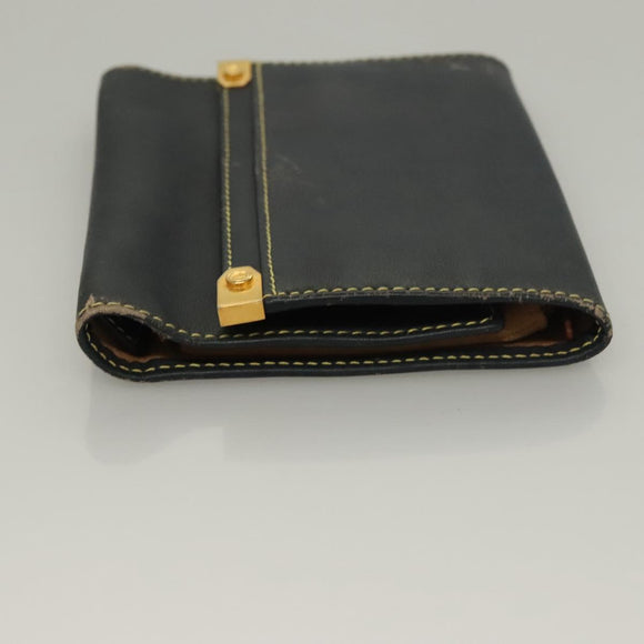 LOEWE Wallet Leather 2Set Beige Navy gold Auth bs28180