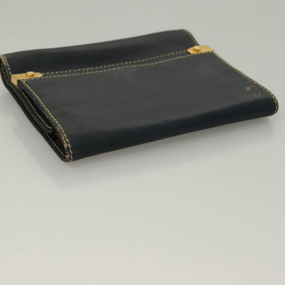 LOEWE Wallet Leather 2Set Beige Navy gold Auth bs28180