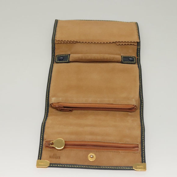 LOEWE Wallet Leather 2Set Beige Navy gold Auth bs28180