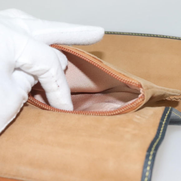 LOEWE Wallet Leather 2Set Beige Navy gold Auth bs28180