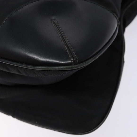 PRADA Shoulder Bag Nylon Leather Black Silver Auth bs28220