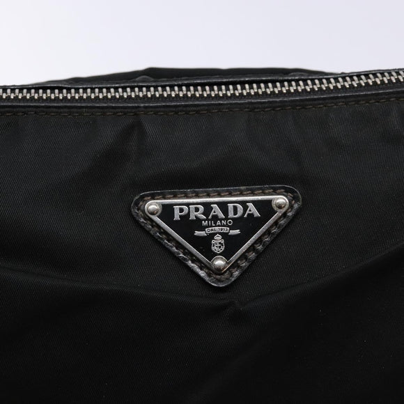 PRADA Shoulder Bag Nylon Leather Black Silver Auth bs28220