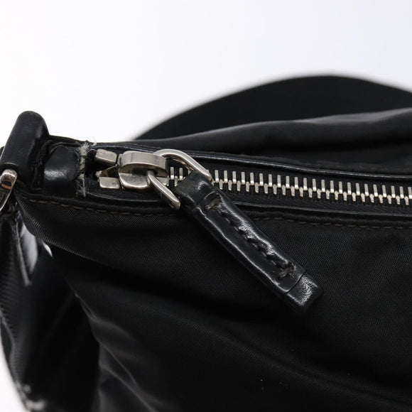PRADA Shoulder Bag Nylon Leather Black Silver Auth bs28220