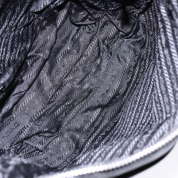 PRADA Shoulder Bag Nylon Leather Black Silver Auth bs28220