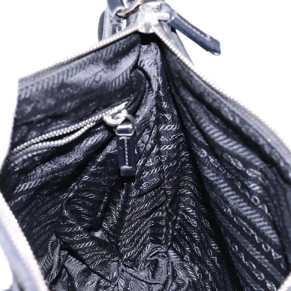 PRADA Shoulder Bag Nylon Leather Black Silver Auth bs28220