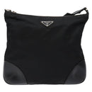 PRADA Shoulder Bag Nylon Leather Black Silver Auth bs28220-13