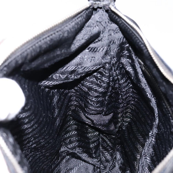 PRADA Shoulder Bag Nylon Leather Black Silver Auth bs28220