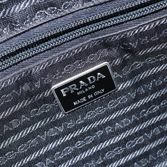 PRADA Shoulder Bag Leather Black Silver Auth bs28222