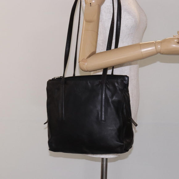 PRADA Shoulder Bag Leather Black Silver Auth bs28222