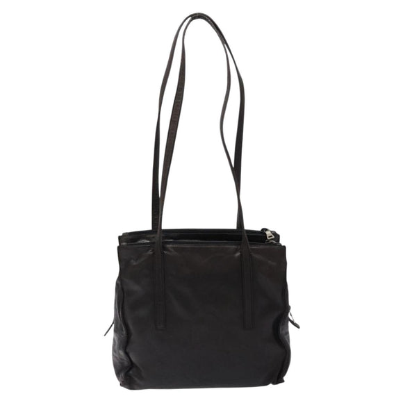 PRADA Shoulder Bag Leather Black Silver Auth bs28222