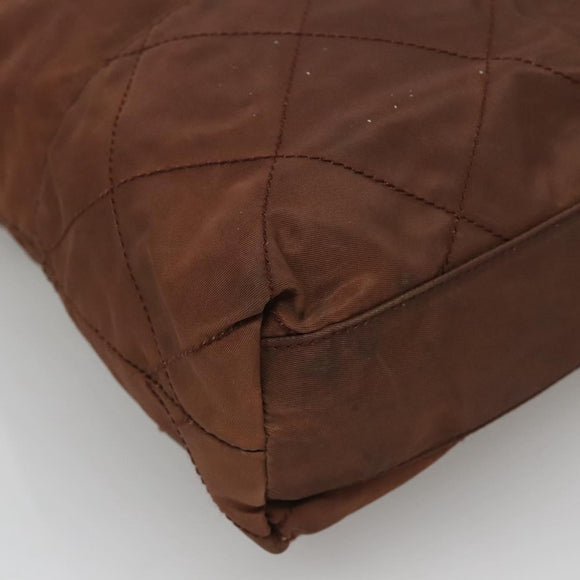 PRADA Chain Shoulder Bag Nylon Brown Gold Auth bs28223