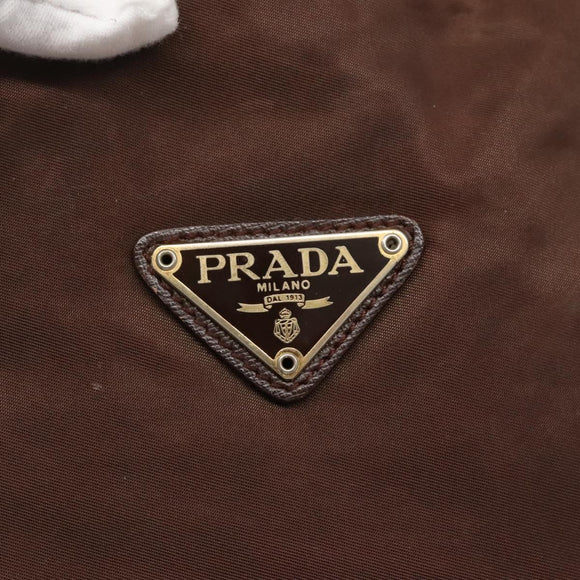 PRADA Chain Shoulder Bag Nylon Brown Gold Auth bs28223