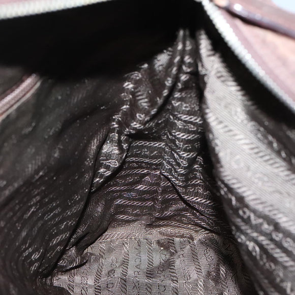 PRADA Chain Shoulder Bag Nylon Brown Gold Auth bs28223