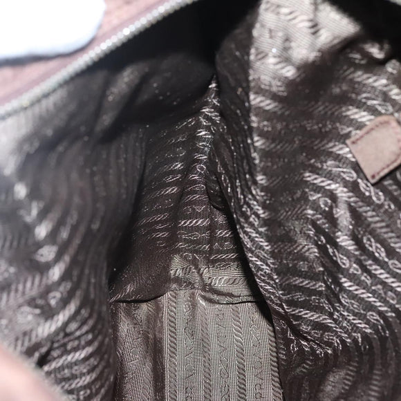 PRADA Chain Shoulder Bag Nylon Brown Gold Auth bs28223