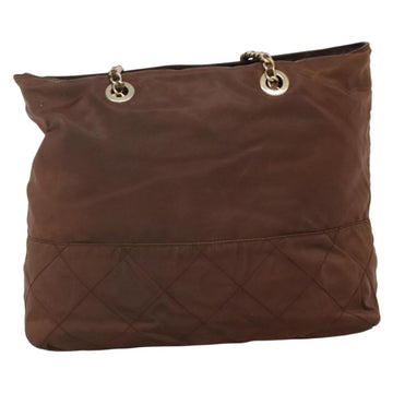 PRADA Chain Shoulder Bag Nylon Brown Gold Auth bs28223 - 0