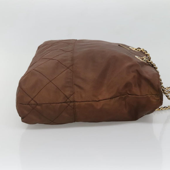 PRADA Chain Shoulder Bag Nylon Brown Gold Auth bs28223