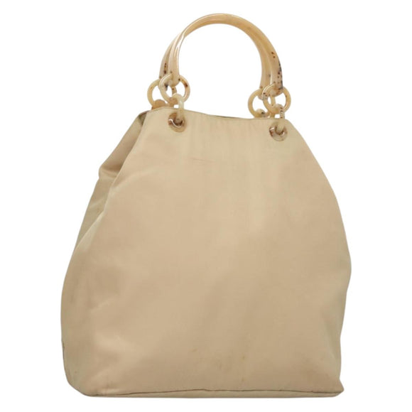 PRADA Hand Bag Nylon Beige Silver Auth bs28225