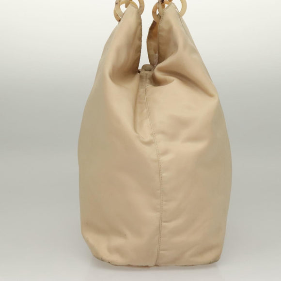 PRADA Hand Bag Nylon Beige Silver Auth bs28225