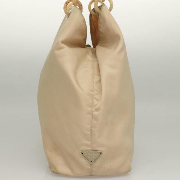 PRADA Hand Bag Nylon Beige Silver Auth bs28225