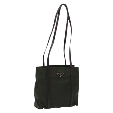 PRADA Shoulder Bag Nylon Leather Khaki Silver Auth bs28226