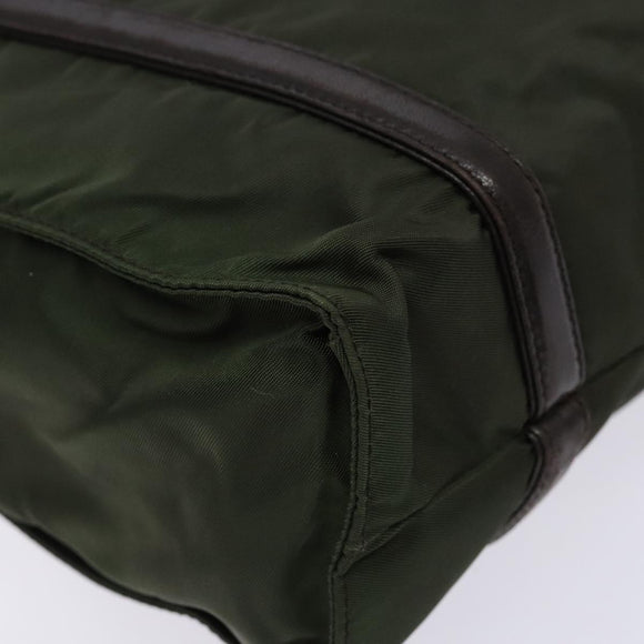 PRADA Shoulder Bag Nylon Leather Khaki Silver Auth bs28226