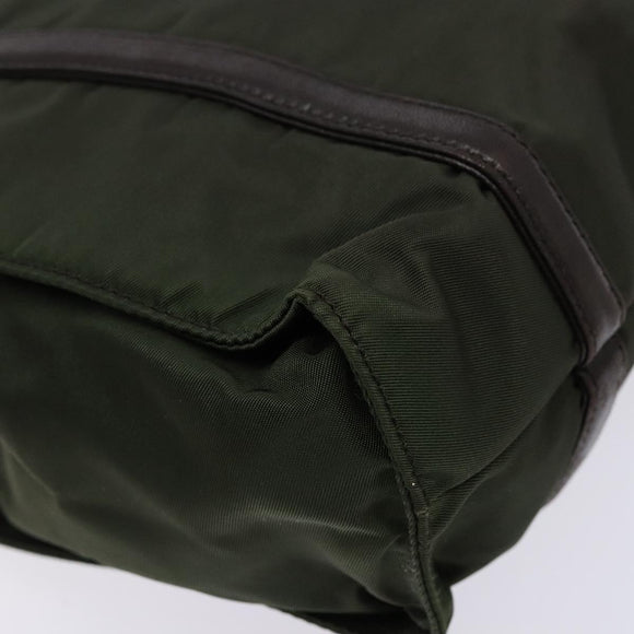 PRADA Shoulder Bag Nylon Leather Khaki Silver Auth bs28226