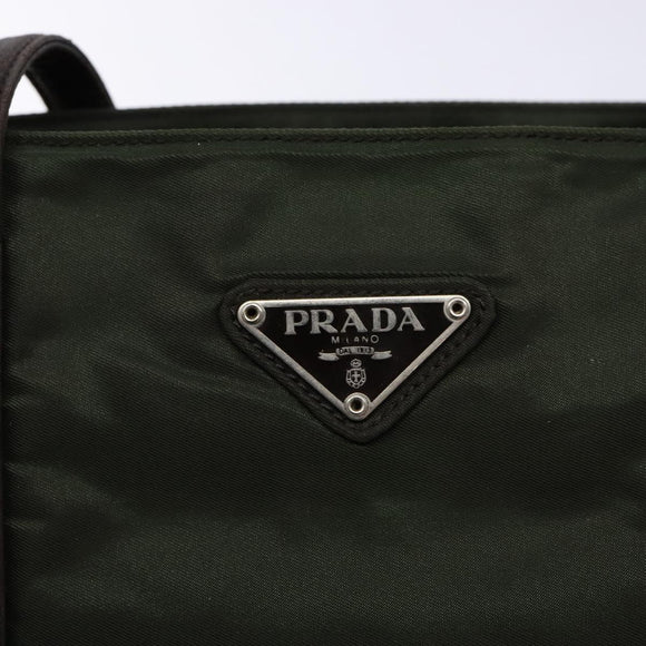 PRADA Shoulder Bag Nylon Leather Khaki Silver Auth bs28226