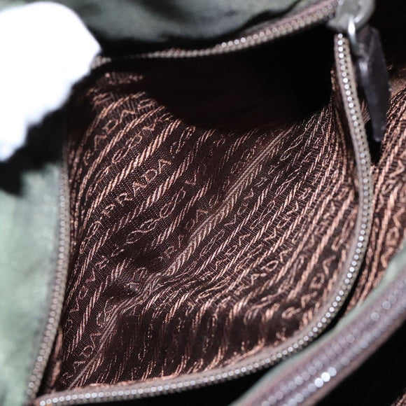 PRADA Shoulder Bag Nylon Leather Khaki Silver Auth bs28226