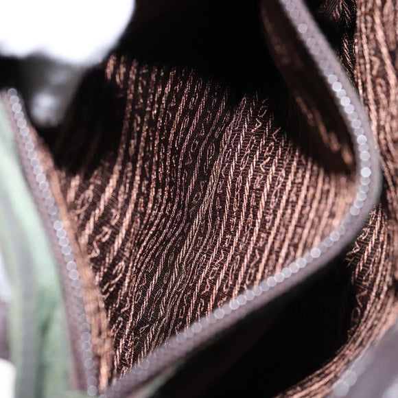 PRADA Shoulder Bag Nylon Leather Khaki Silver Auth bs28226