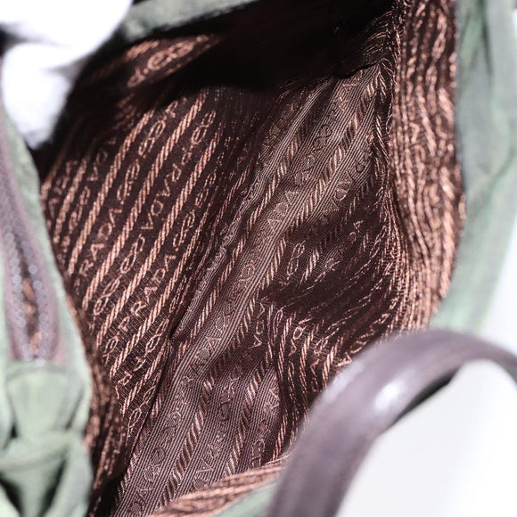 PRADA Shoulder Bag Nylon Leather Khaki Silver Auth bs28226