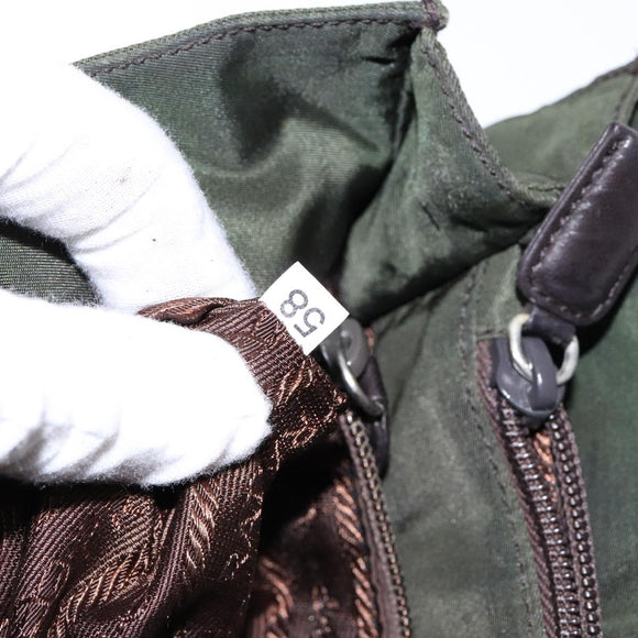 PRADA Shoulder Bag Nylon Leather Khaki Silver Auth bs28226