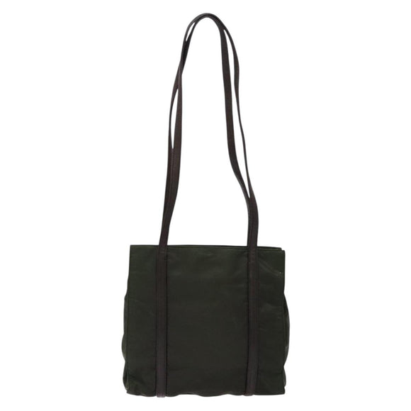 PRADA Shoulder Bag Nylon Leather Khaki Silver Auth bs28226