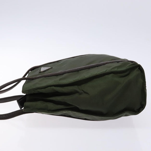 PRADA Shoulder Bag Nylon Leather Khaki Silver Auth bs28226