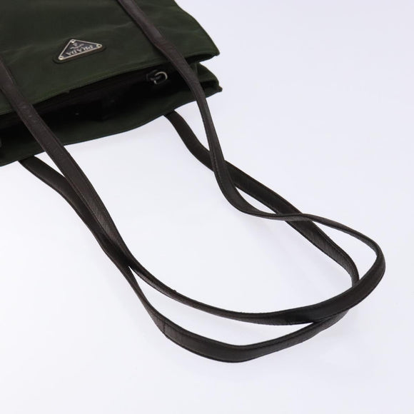 PRADA Shoulder Bag Nylon Leather Khaki Silver Auth bs28226