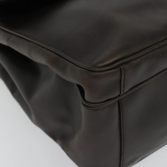 PRADA Business Bag Leather Brown Silver Auth bs28234