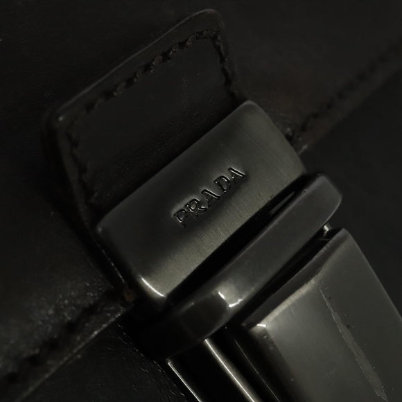 PRADA Business Bag Leather Brown Silver Auth bs28234