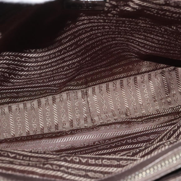 PRADA Business Bag Leather Brown Silver Auth bs28234