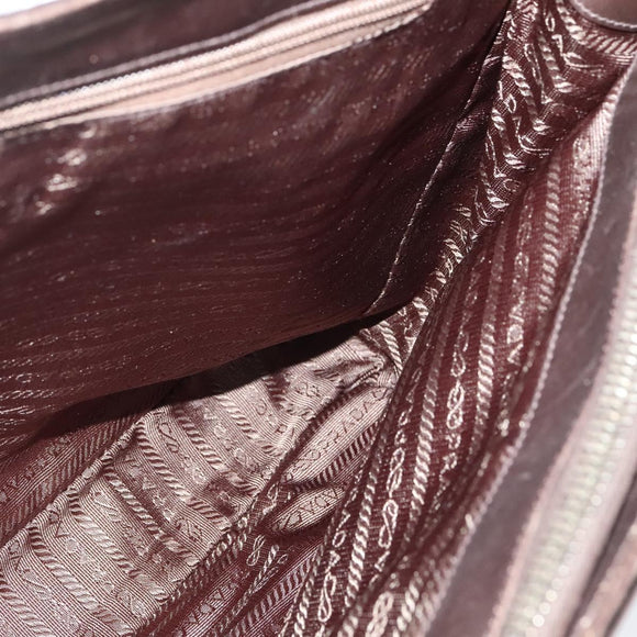 PRADA Business Bag Leather Brown Silver Auth bs28234