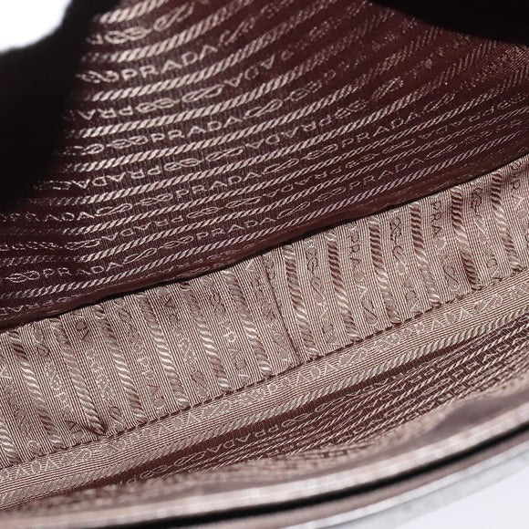 PRADA Business Bag Leather Brown Silver Auth bs28234