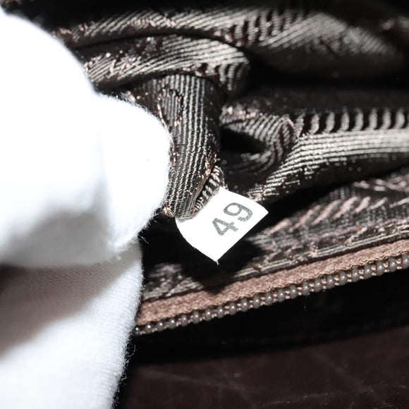 PRADA Business Bag Leather Brown Silver Auth bs28234