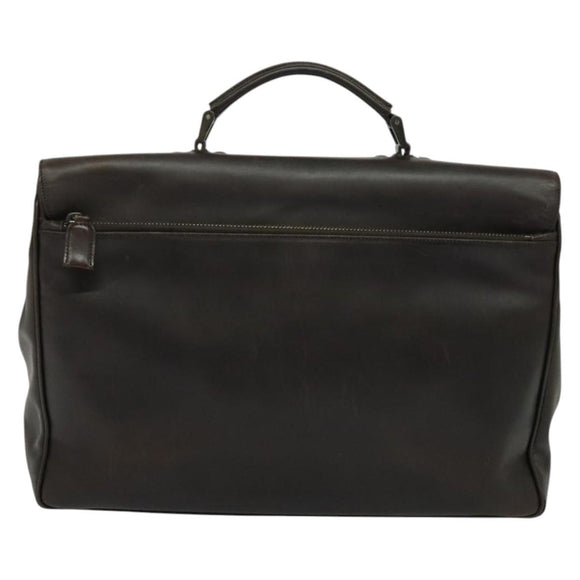 PRADA Business Bag Leather Brown Silver Auth bs28234
