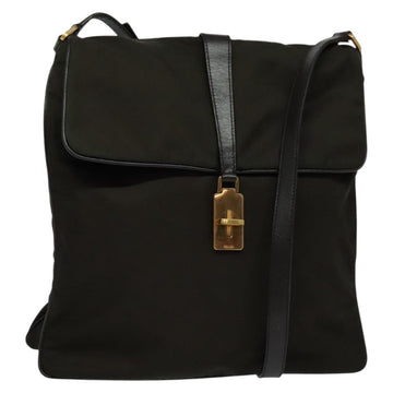 PRADA Shoulder Bag Nylon Khaki Gold Auth bs28237
