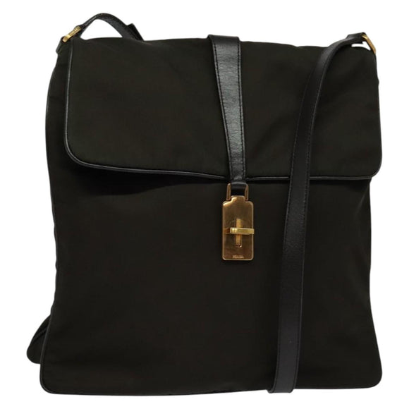PRADA Shoulder Bag Nylon Khaki Gold Auth bs28237