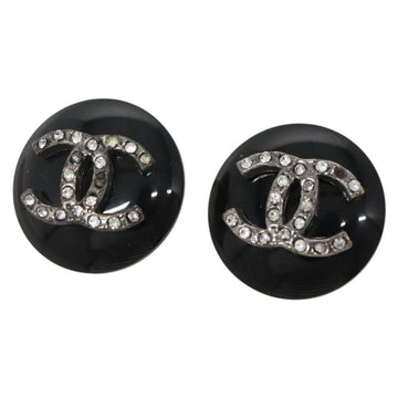 CHANEL Earring Plastic Black CC Auth bs28248