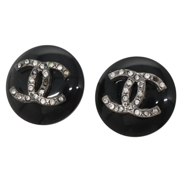CHANEL Earring Plastic Black CC Auth bs28248