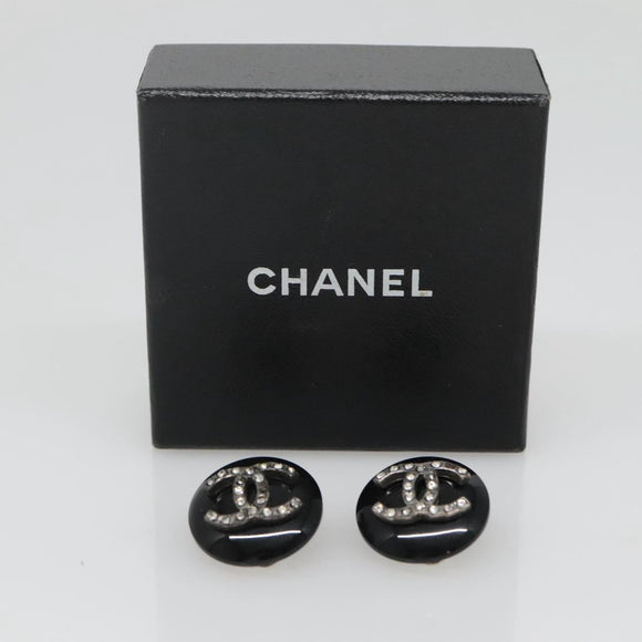 CHANEL Earring Plastic Black CC Auth bs28248