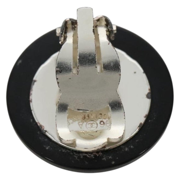 CHANEL Earring Plastic Black CC Auth bs28248