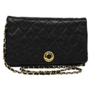 CHANEL Matelasse Chain Shoulder Bag Lamb Skin Black Gold CC Auth bs28257-1